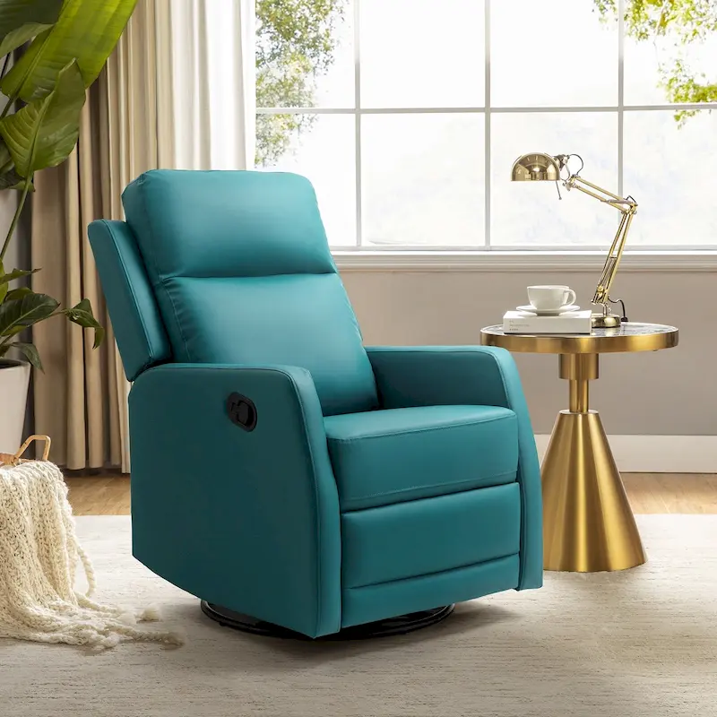 Modern Faux Leather Manual Rocking Swivel Recliner with Wingback