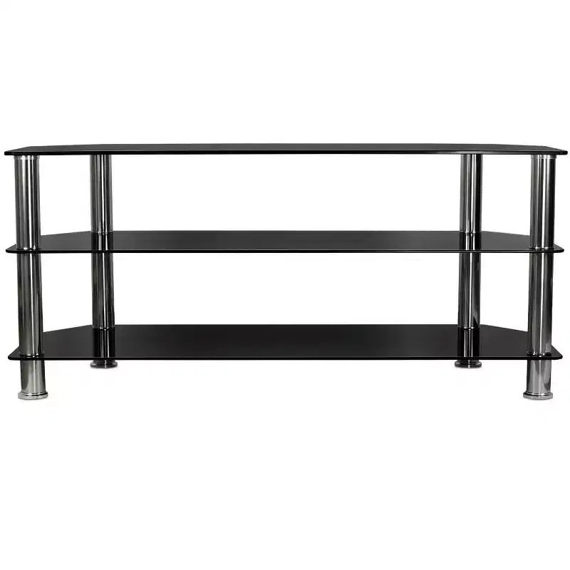Mount-It! Glass TV Stand for Flat Screen Televisions Fits 40 - 60 Inch LCD, LED, OLED, 4K TVs | Three Tempered Glass Shelves | Black