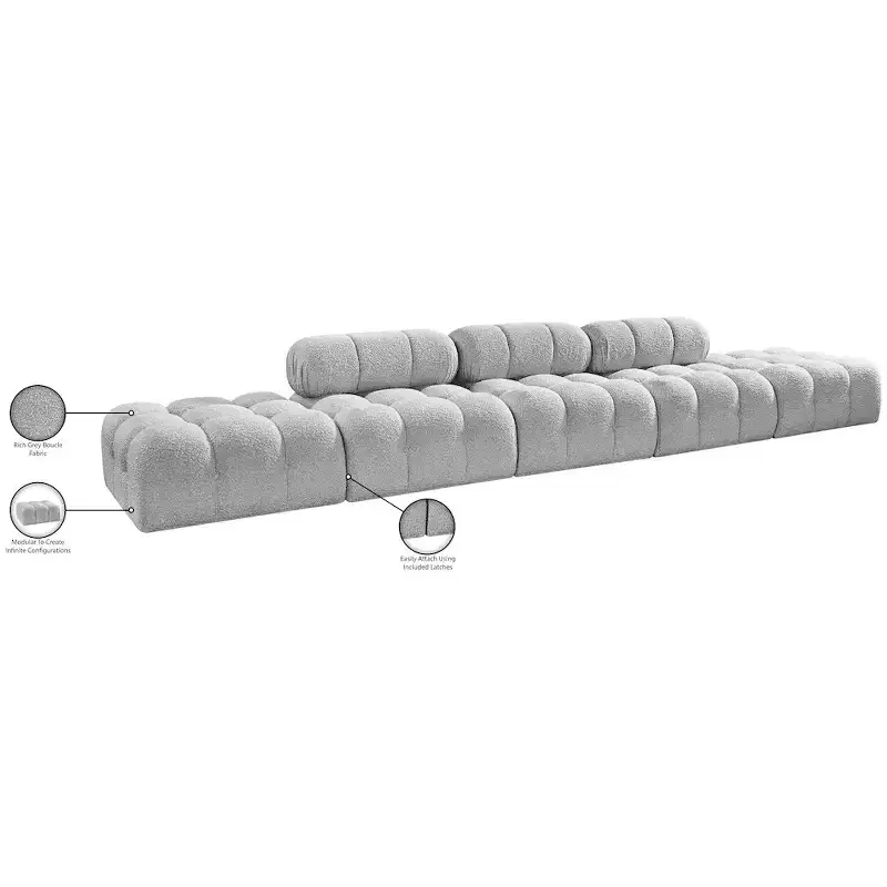 Meridian Furniture Ames 170 Boucle Fabric Upholstered 5pc. Modular Sofa