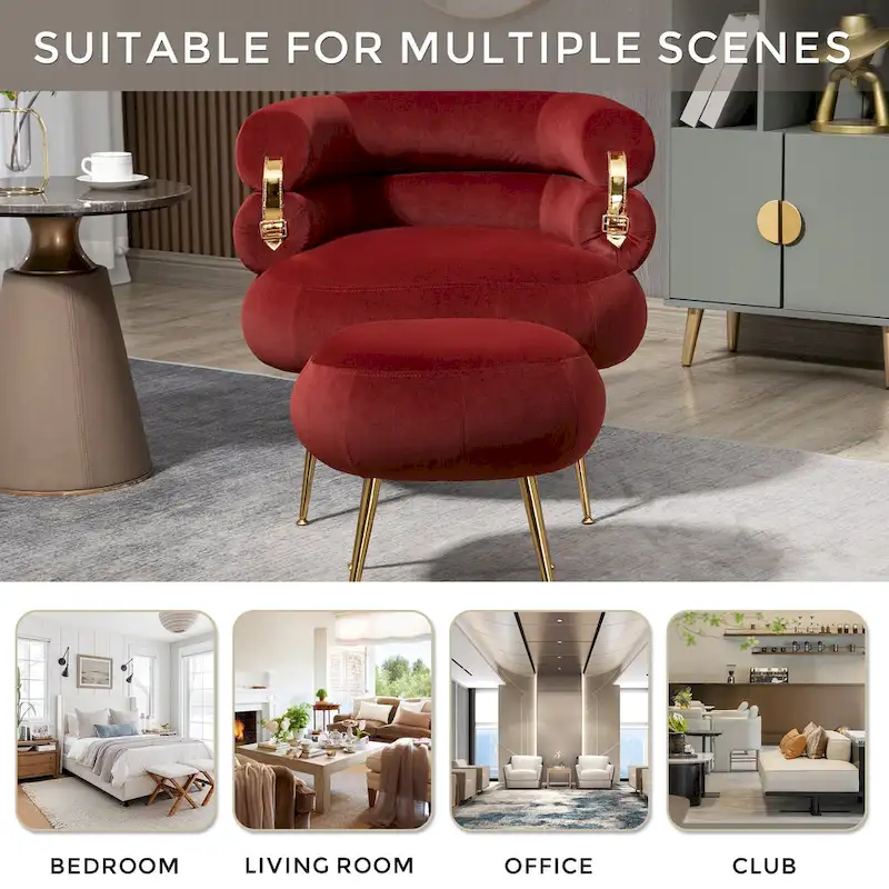 Wine Red Modern 29.1 Barrel Chair with Ottoman