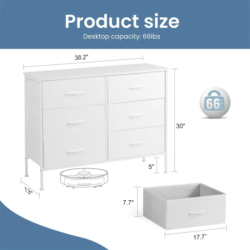 6 Drawers Dresser Chest with Metal Frame and Wooden Top