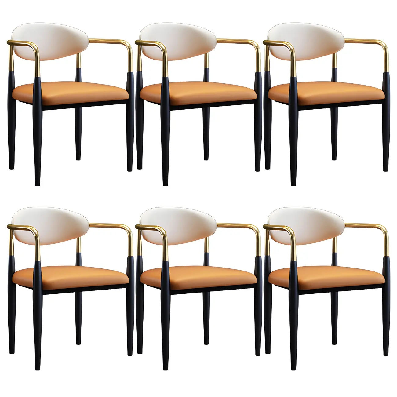 Curved Metal Legs Faux Leather Armrest Dining Chair