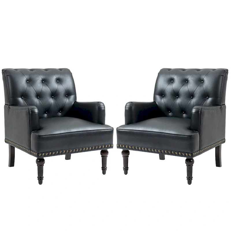 Tufted Vegan Leather Accent Chairs Armchairs with Nailhead Trim