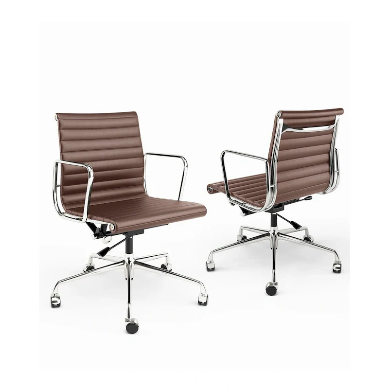 Low Back Genuine Leather Ergonomic Computer Ribbed Office Chair