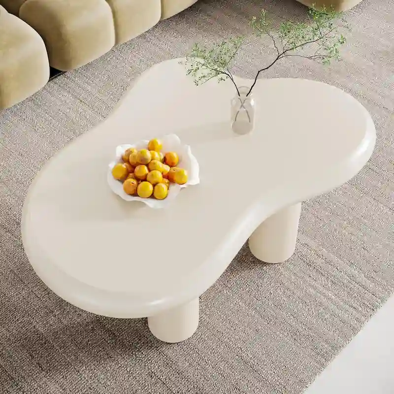 39.4 Inches Cloud-Shaped Engineered Wood Coffee Table with 4 PVC Legs