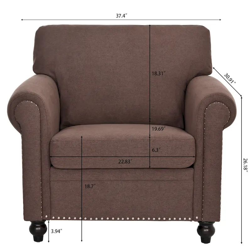 Brown 37.4  Accent Chair with Nailheads