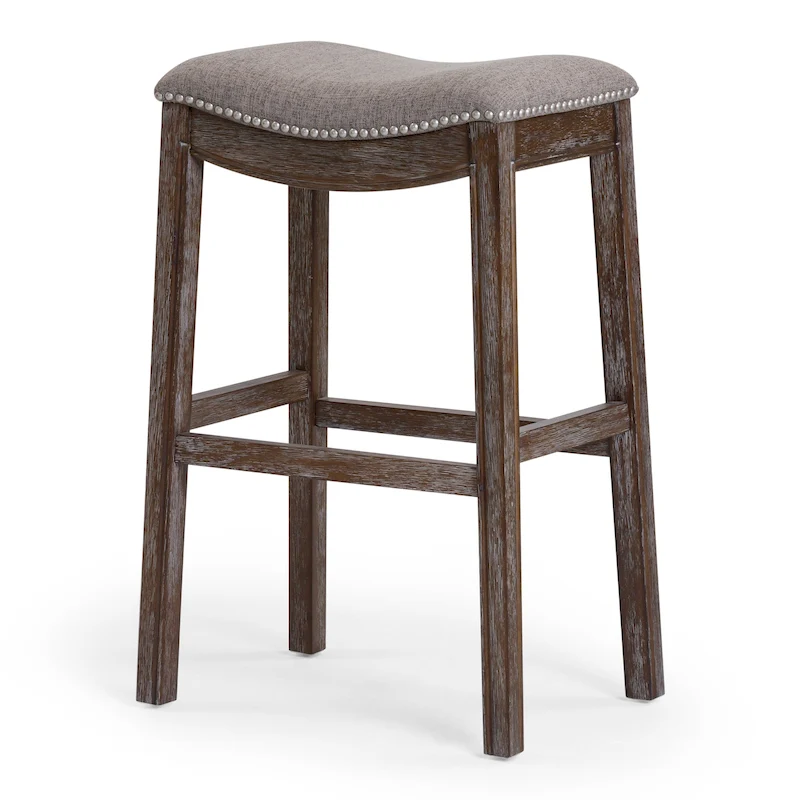 Sadie Saddle-Seat Wood Bar Stool with Upholstered Seat