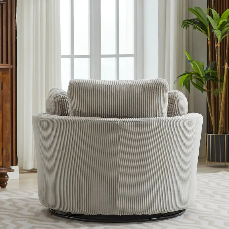 Upholstered Swivel Barrel Armchair Club Chair With Metal Base