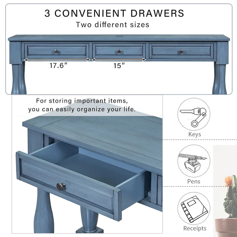 63inch Console Table,Long Sofa Table with Drawers and Shelf,French Country Entryway Table