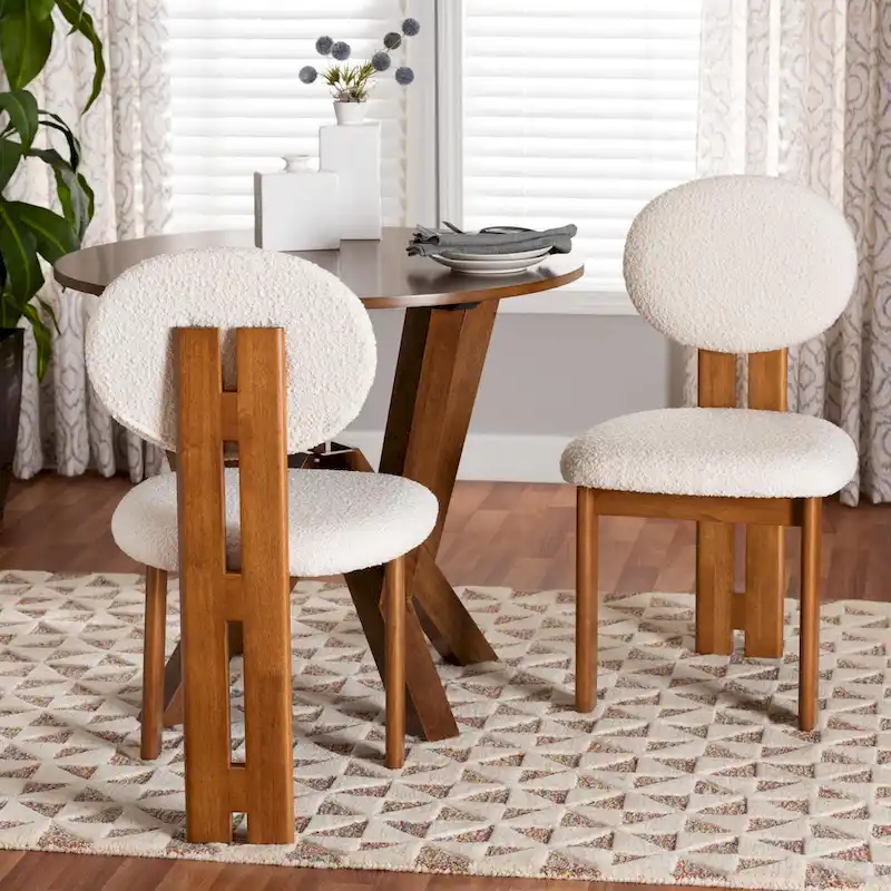 Modern Japandi Boucle Fabric and Wood Dining Chair