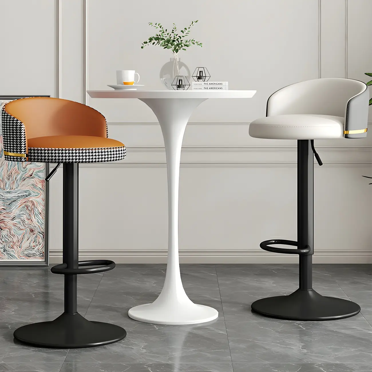 24 Inch Faux Leather Bar Stool Height Adjustable Modern