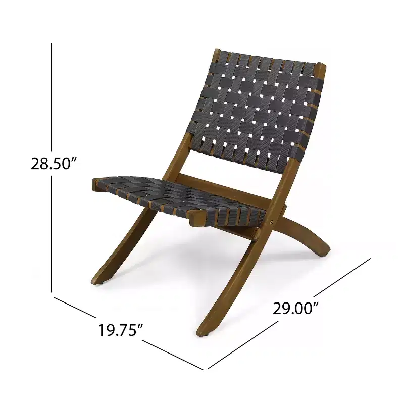 Christopher Knight Home Octavia Outdoor Acacia Wood and Strapping Belt Folding Chairs (Set of 2), Brown and Gray