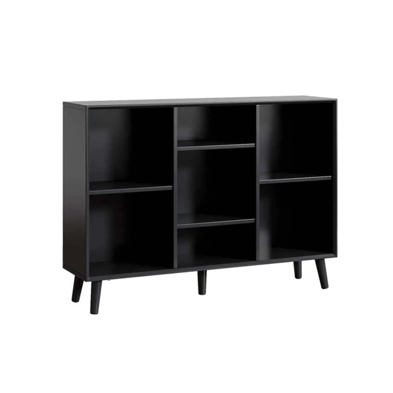 Modern Black Rubberwood Open Rectangle Bookcase