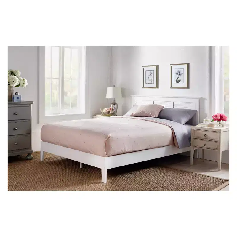 White Queen Platform Bed with Louvered Headboard, 1-Person