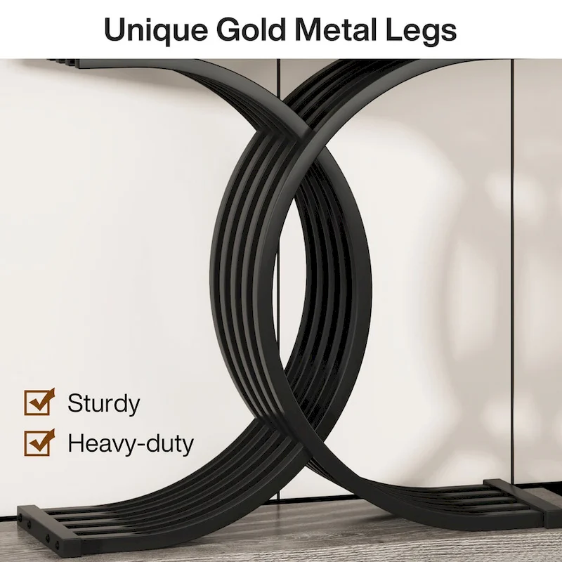 Faux Marble Console Table with Gold Metal Frame - White/Gold - 40