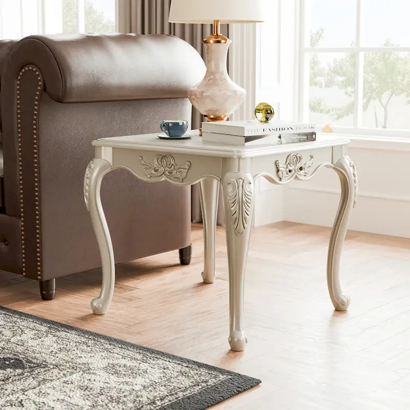 Black / Champagne Baroque-Style Solid Wood End Table with Carved Cabriole Legs, 1-Person