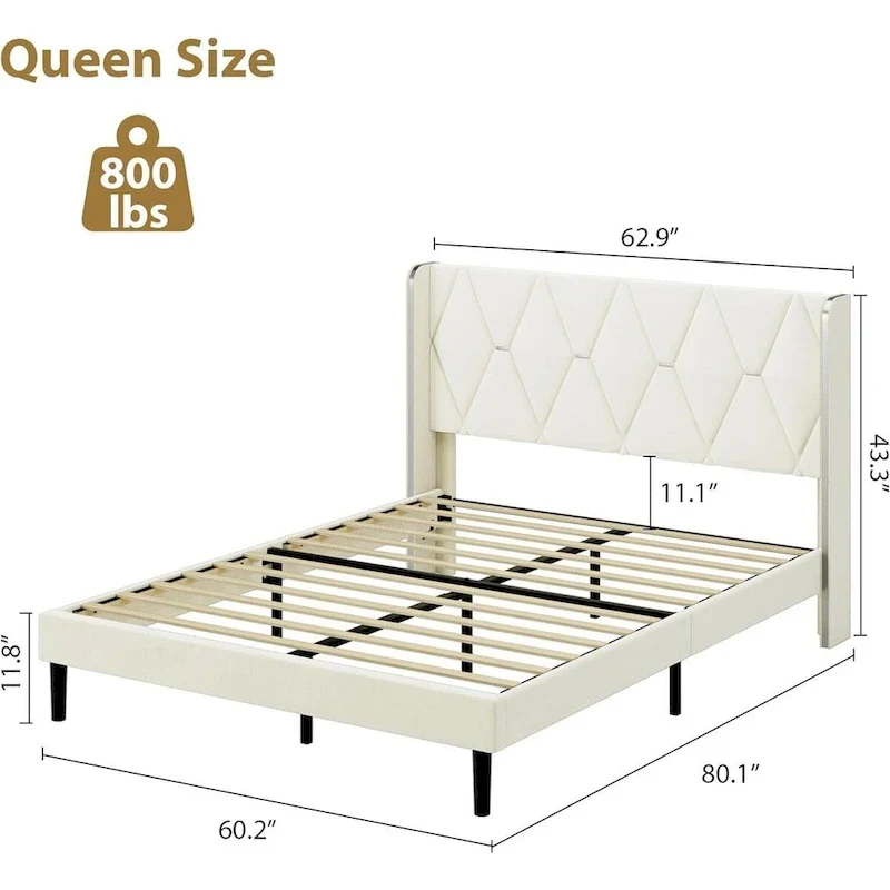 Velvet Platform Queen Bed Frame - Upholstered
