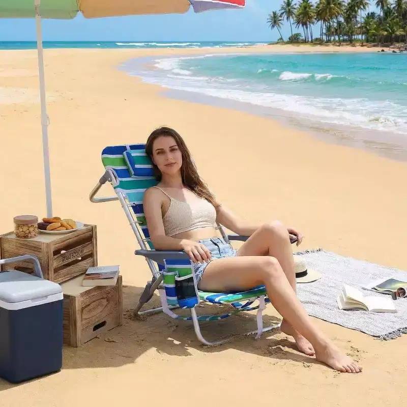 Lightweight Portable Camping Beach Chair for Adults,Outdoor Lay Flat Folding Beach Chairs,Backpack Beach Chair with Towel Bar,Zipper Pouch,Cup Holder