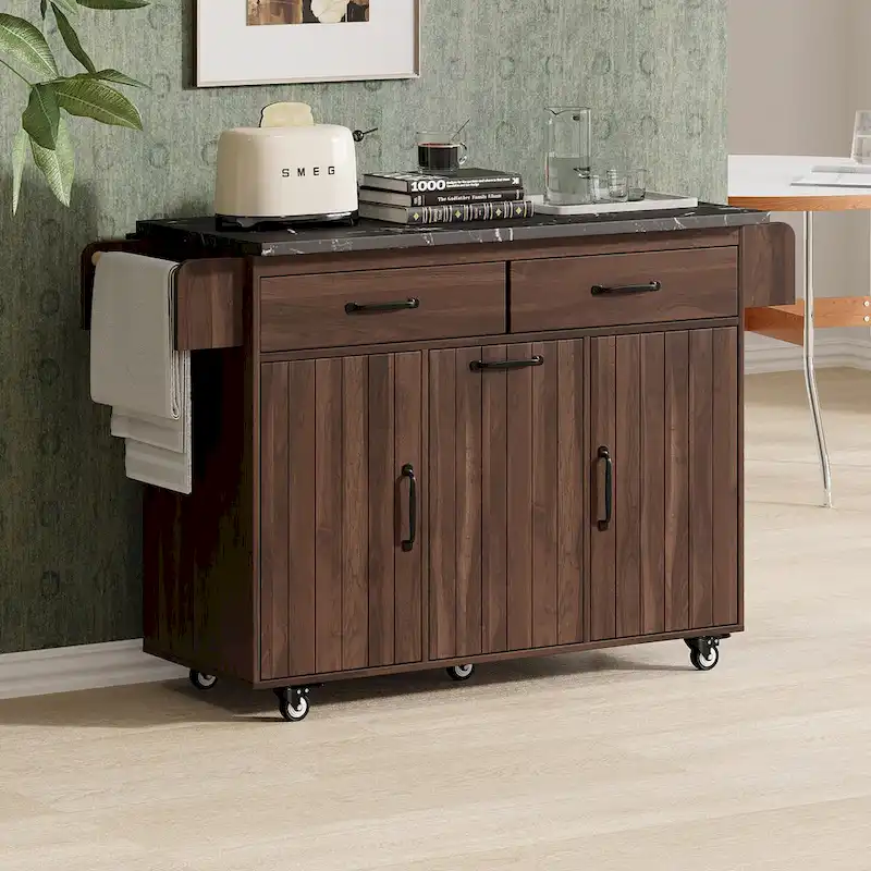 43.8W Kitchen Island with Trash Can Storage Cabinet - N/A