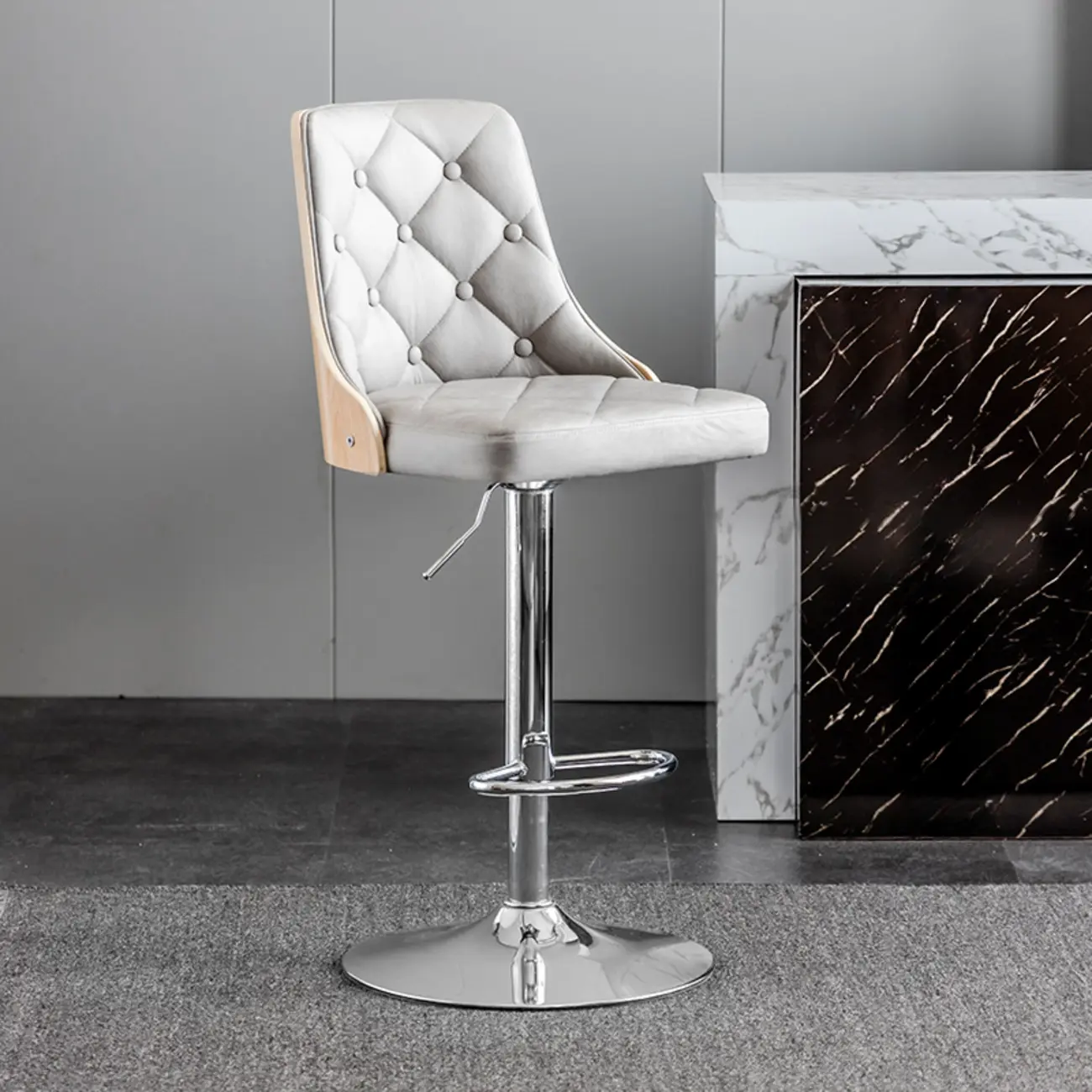 Modern Adjustable Full Back Tufted Leather Bar Stool