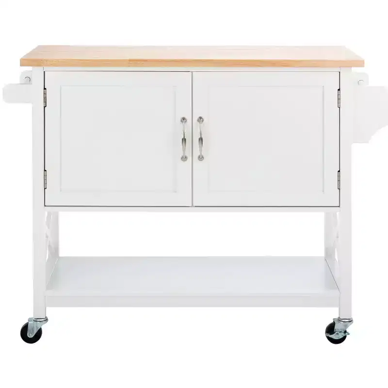 Kesler 2 Door 1 Shelf Kitchen Cart - KCH8705 - White/Natural - Safavieh
