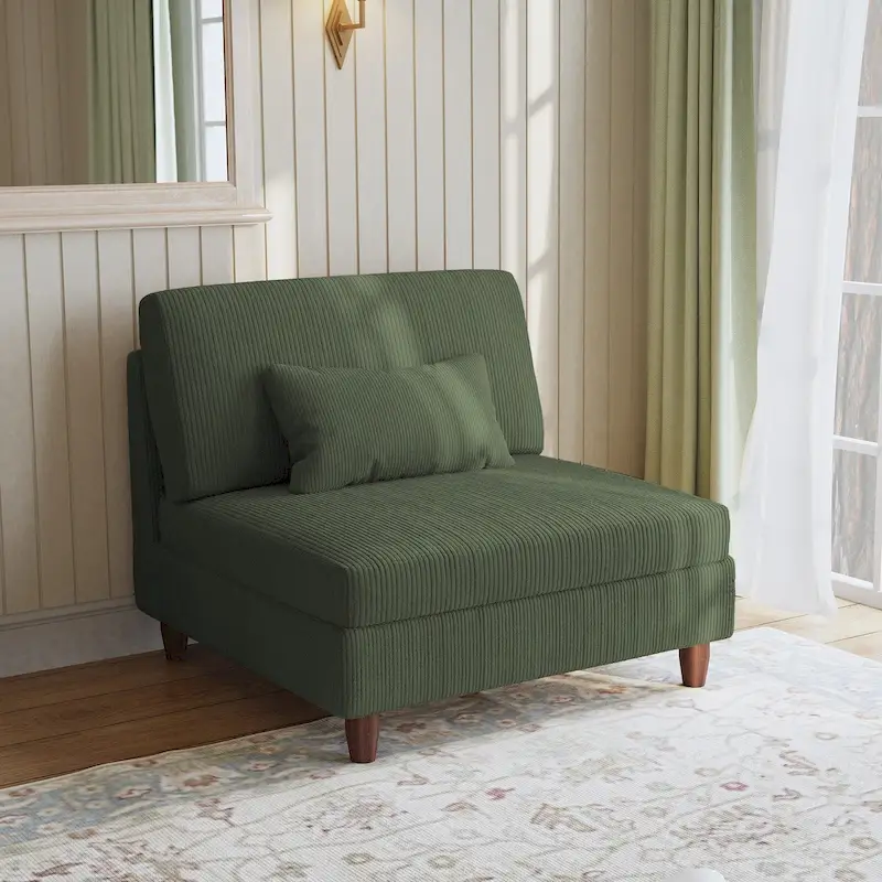 Modular Corduroy Sectional Sofa with Wood Legs