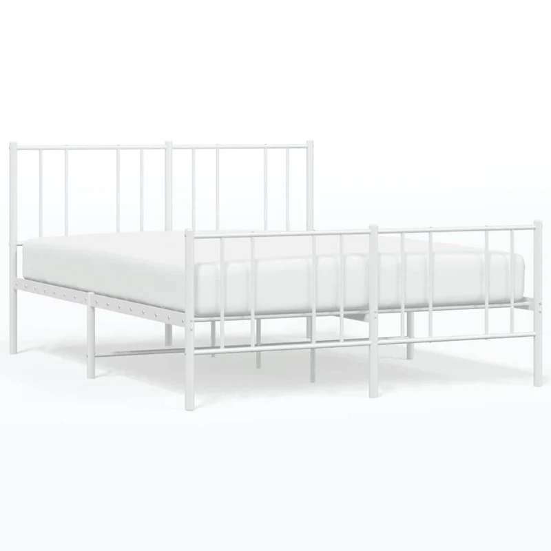 White Steel Bed Frame with Headboard, Queen, 1-Person
