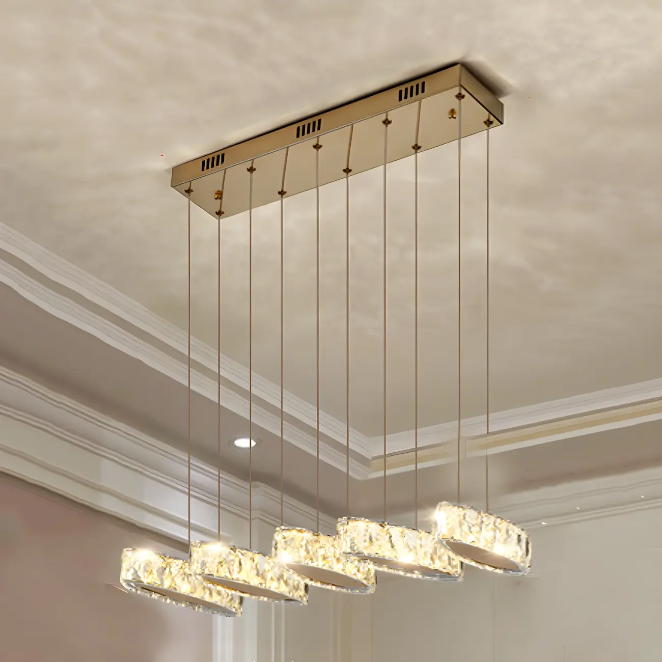 Modern Gold Crystal Linear Pendant Light for Kitchen