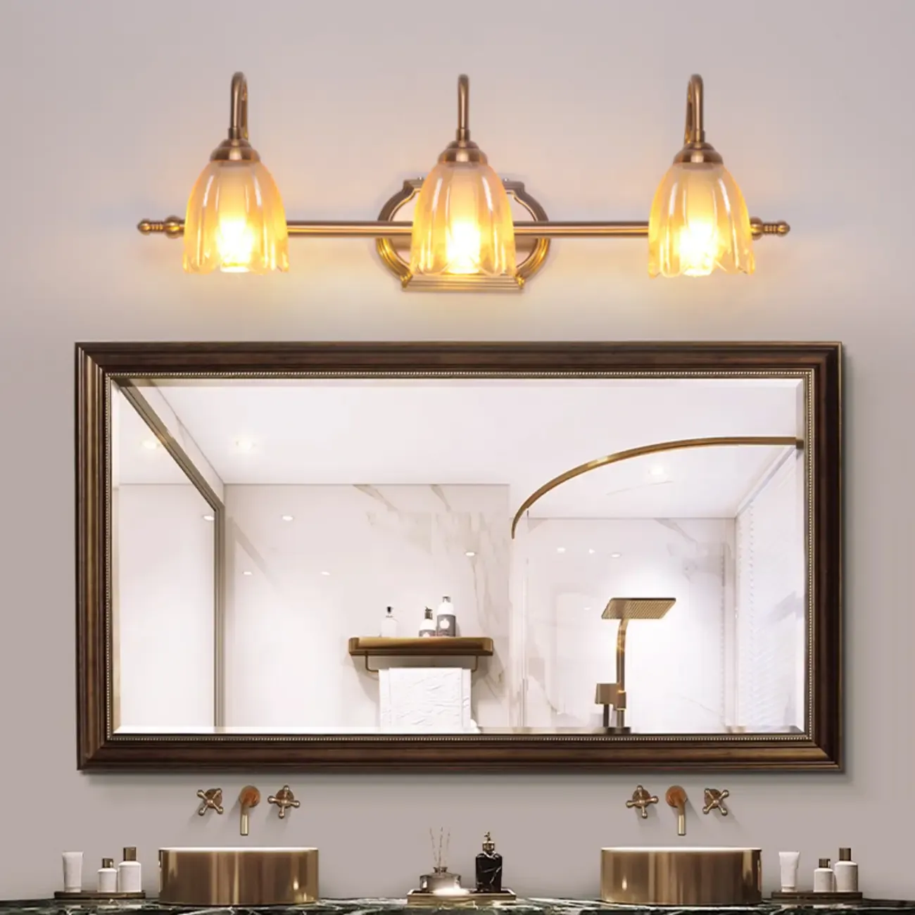 Modern Brass 3-Light Geometric Bathroom Vanity Light