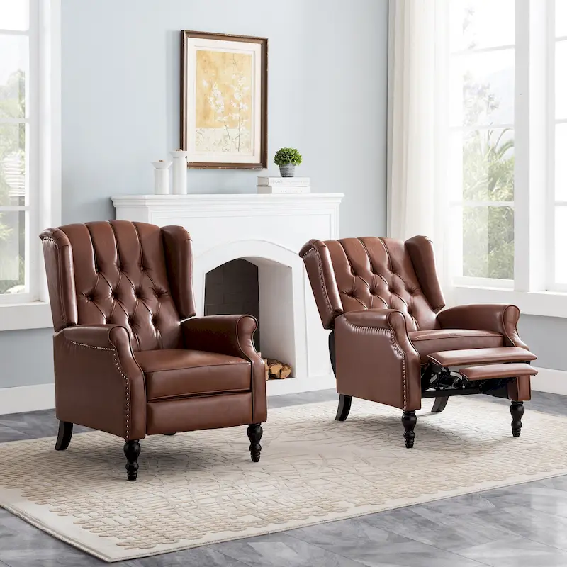 Classic Tufted Bonded Leather Recliner Set (2-Piece) with Nailhead Trim