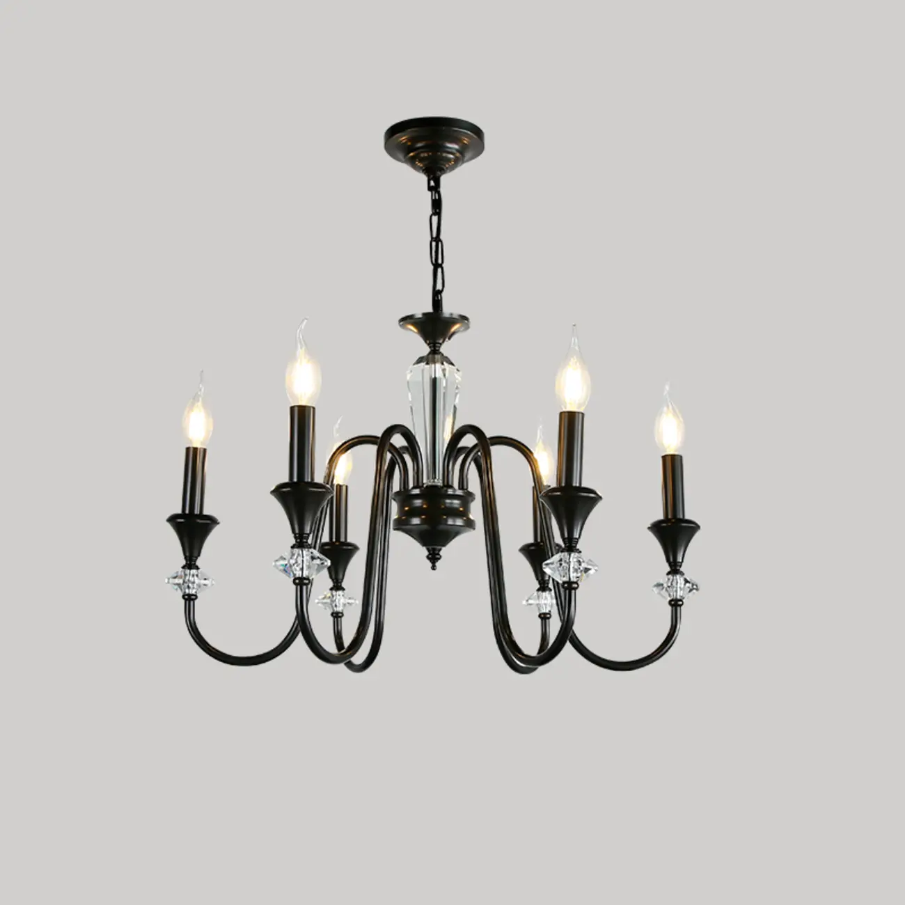 Vintage Black Iron Adjustable Chandelier for Living Room