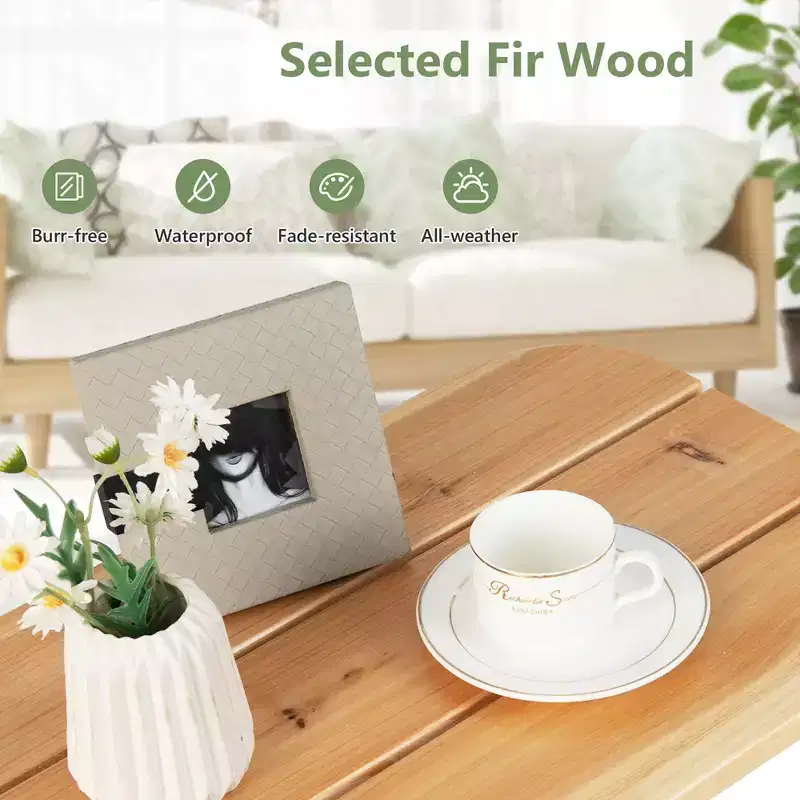 Costway 4PCS Patio Wooden Rocking Chair Bistro Set High Backrest with Folding Side Table