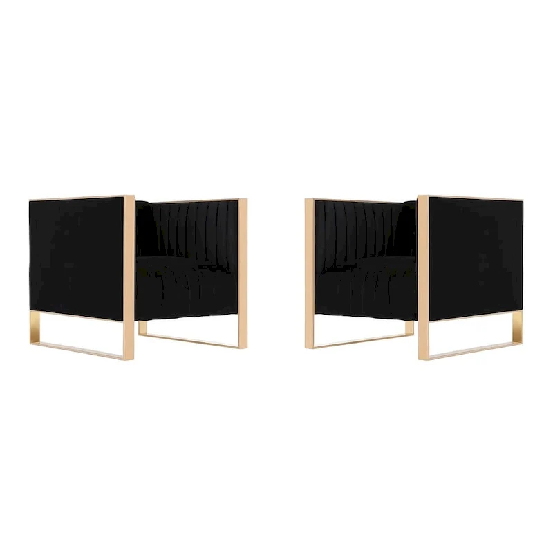 Teal/Black Velvet Accent Chair, Rose Gold Frame, Mid-Century Modern, Set of 2