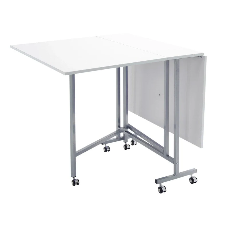 White Folding Craft and Cutting Table with Casters for Adults