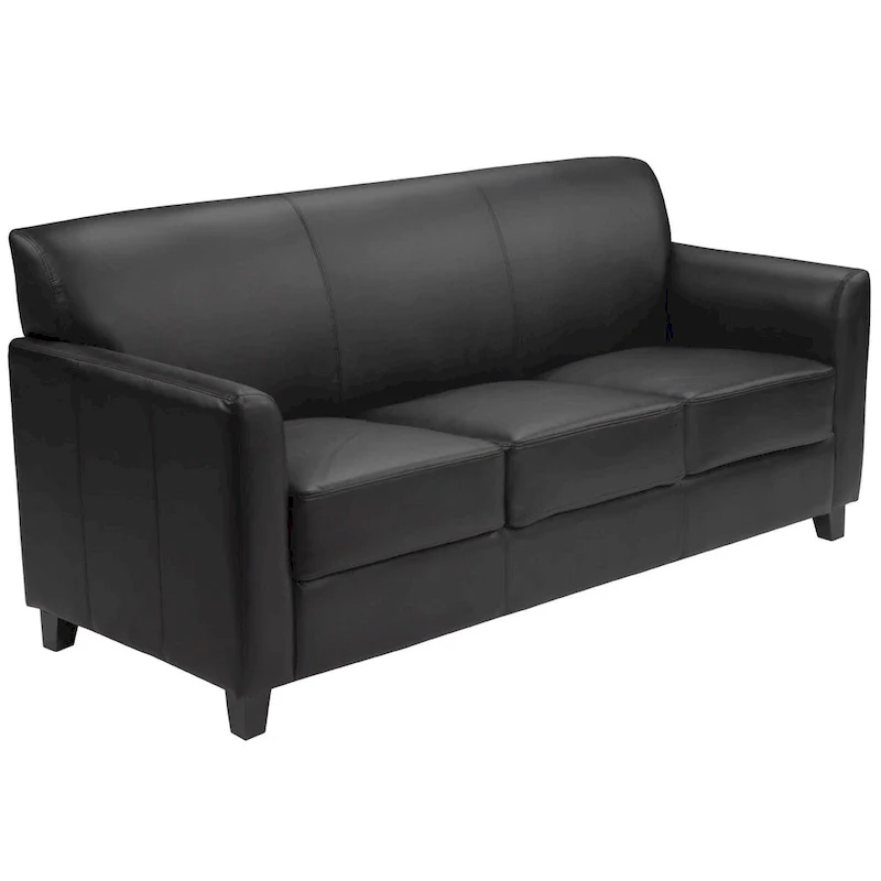 Modern Black Leather Loveseat