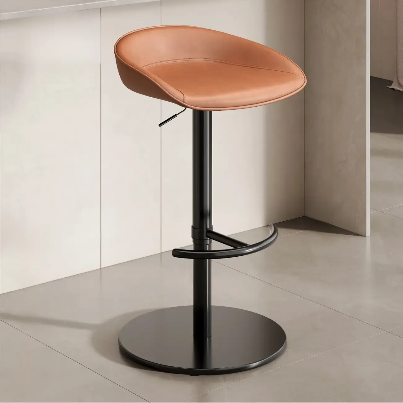 Industrial Modern Pedestal Leather Bar Stools