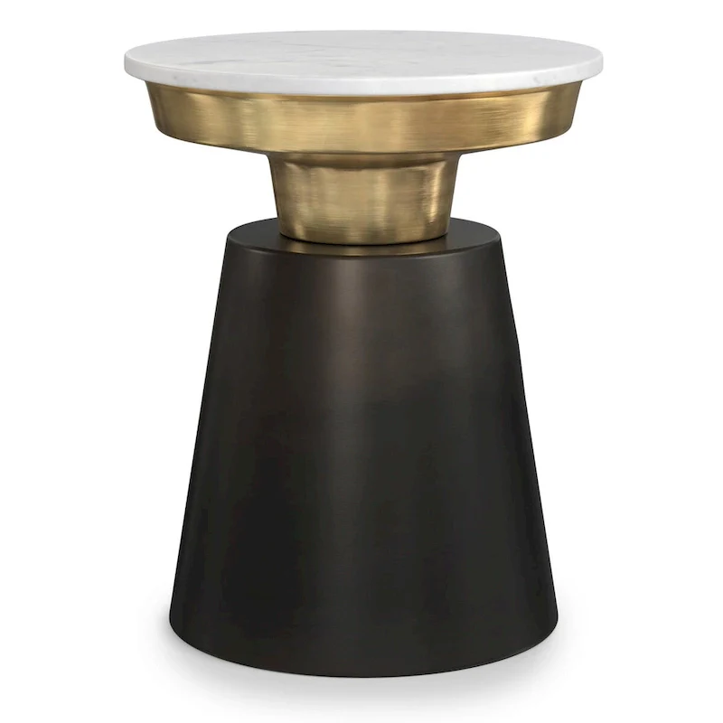 White Marble Top Side Table with Black and Gold Metal Base