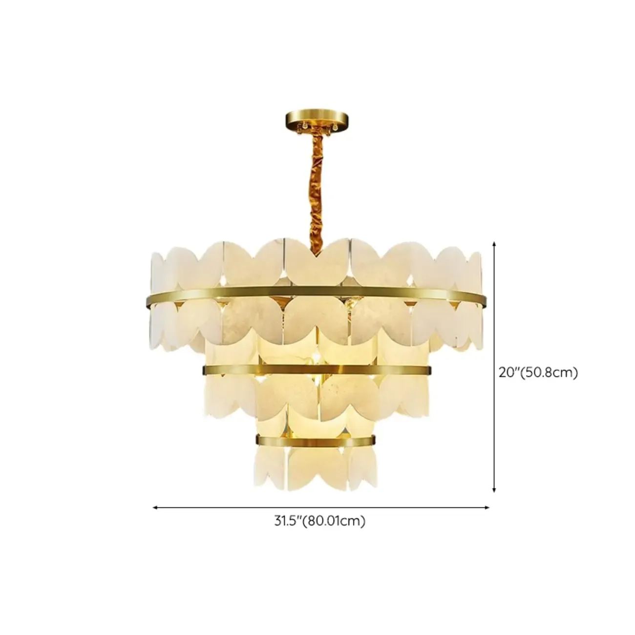 Luxurious Round Gold Tiered Alabaster Chandelier