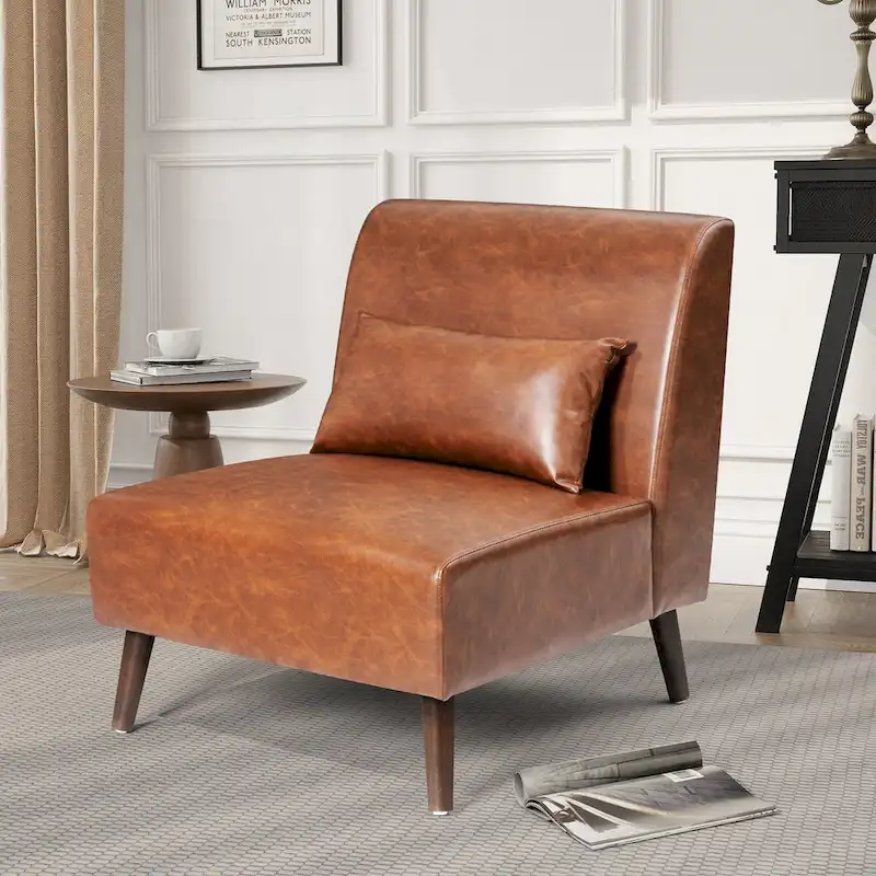 Accent Chair Upholstered Sofa Chair PU Faux Leather Wood Frame with Pillow - 28.74 W x 30.71 D x 31.50 H