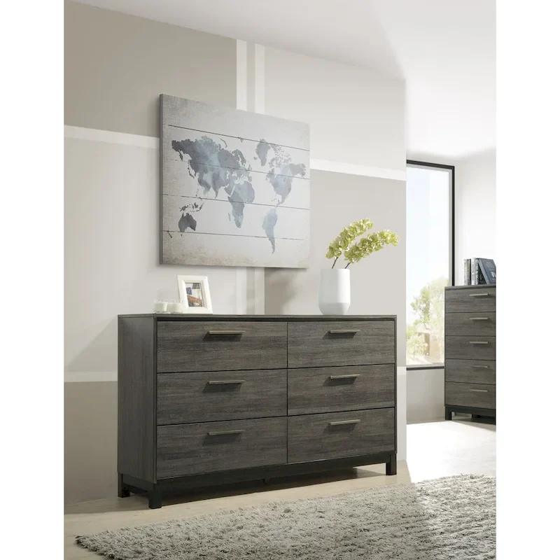 Antique Grey Wood 6-piece King-size Bedroom Set