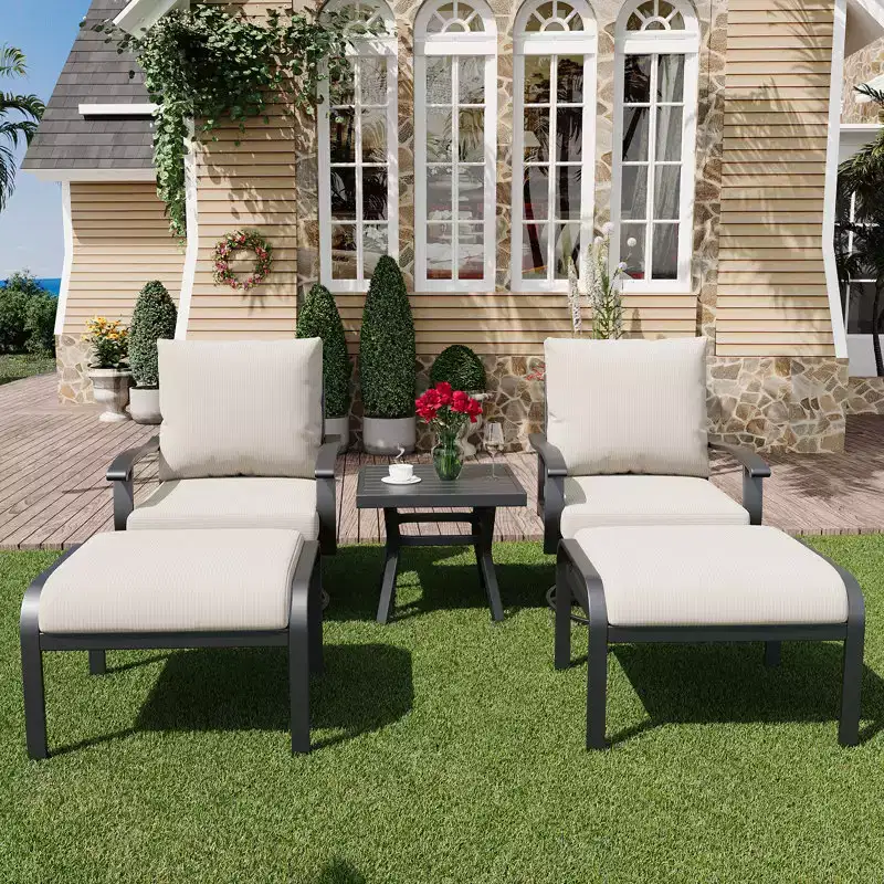 EROMMY Outdoor Swivel Rocker Patio Chairs With Ottomans And Coffee Table 5 Pcs Bistro Set