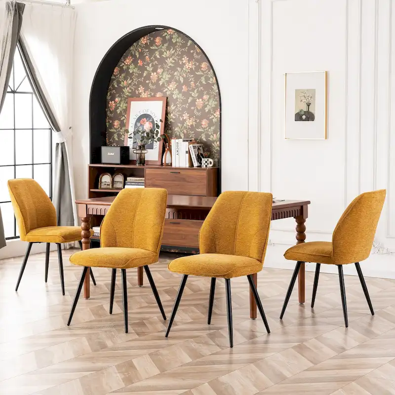 Mid Century Modern Armless Fabric Dining Room Chairs Set of 2