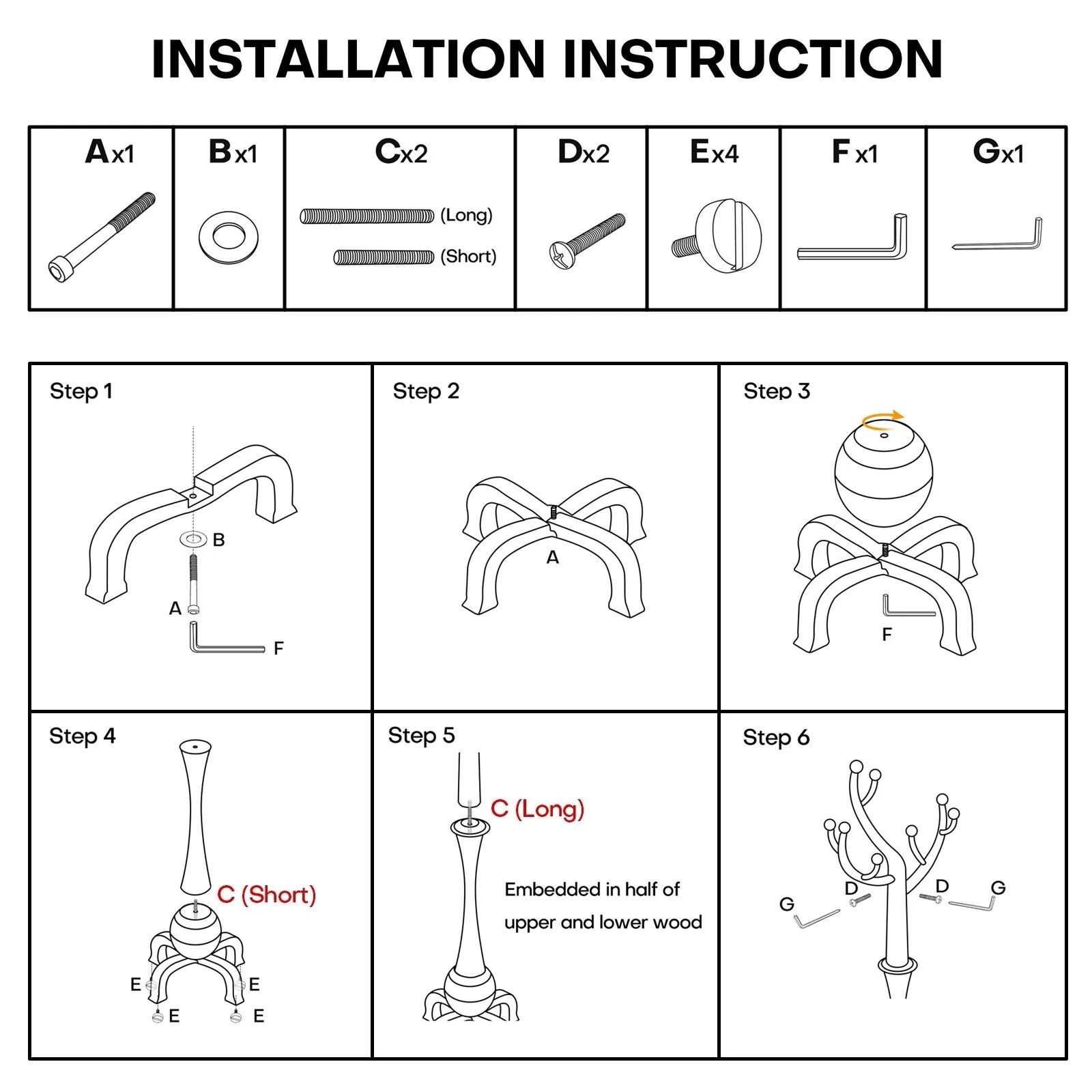 Tree-branch Rubberwood Freestanding Coat Rack with 8 Hooks - 24.5W x 70.87H