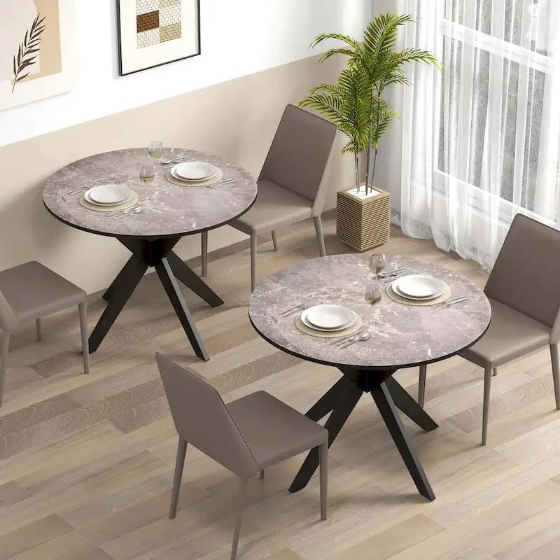 Costway Round Dining Table 36  Faux Marble Tabletop Rubber Wood Legs - See Details