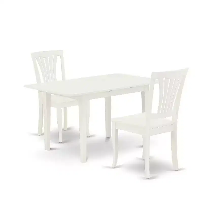HomeStock 3-Piece Linen White Finish Rectangular Solid Wood Top with Butterfly Leaf Dining Table Set