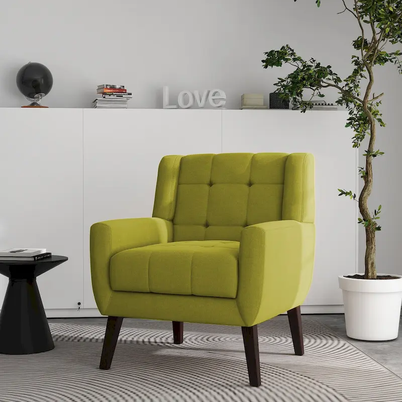 Tufted Upholstered Armchair with Wood Legs