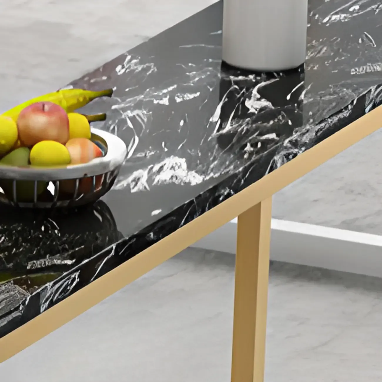 Modern Rectangle Marble Top Bar Table Gold Base with Footrest