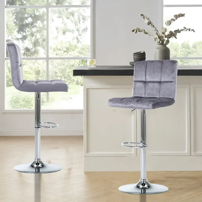 Adjustable Bar Stools Set of 2 with Back, Swivel Seat and Footrest