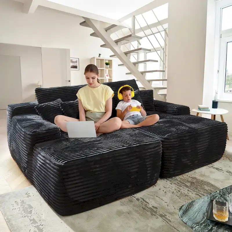 Long Plush Double Chaise Sofa
