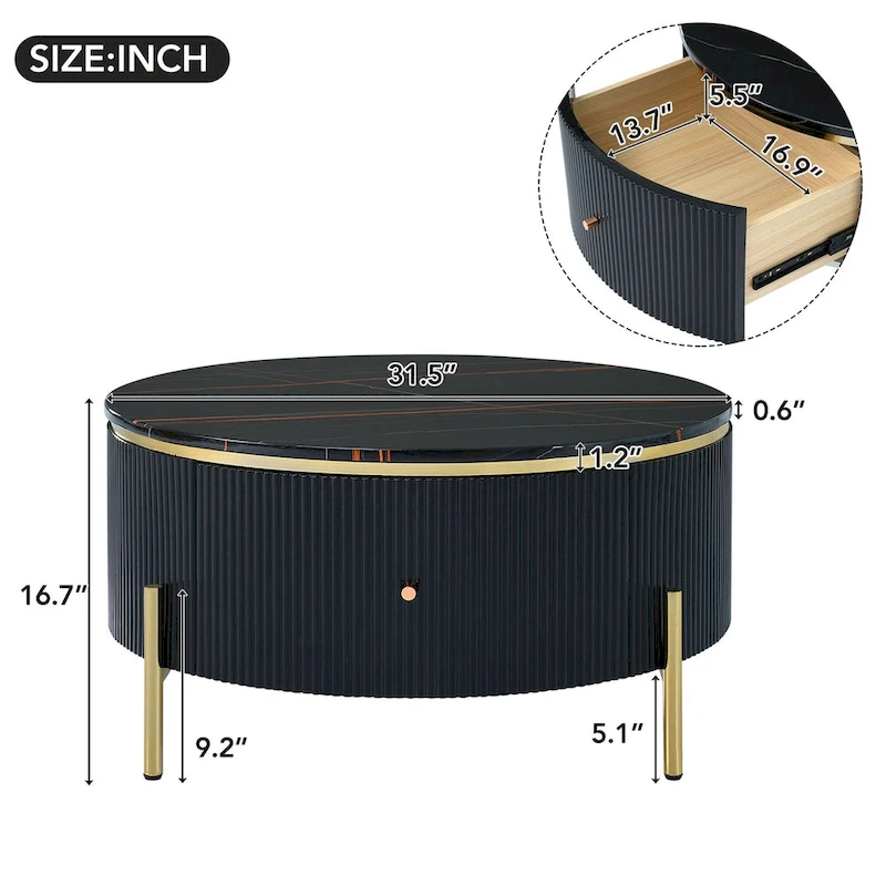 Merax Modern Round Coffee Table with 2 large Drawers